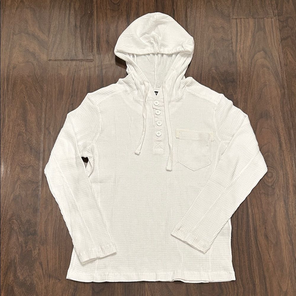 Kenneth Cole White Waffle Knit Hooded Henley